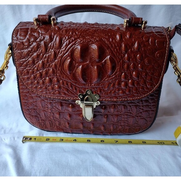 Brown Structured Crocodile Pattern Leather Handbag Shoulder. Quiet Luxury - Picture 7 of 8